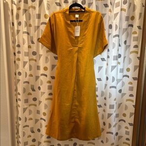 NWT Lintico 100% Linen V-Neck Tie-Waist Midi Dress, size XL